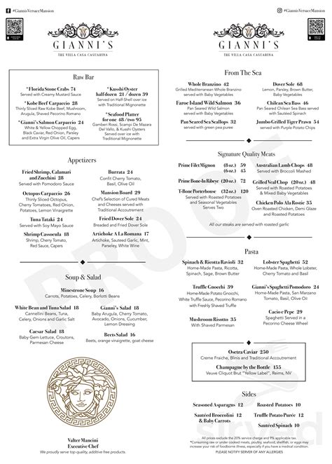 versace mansion menu